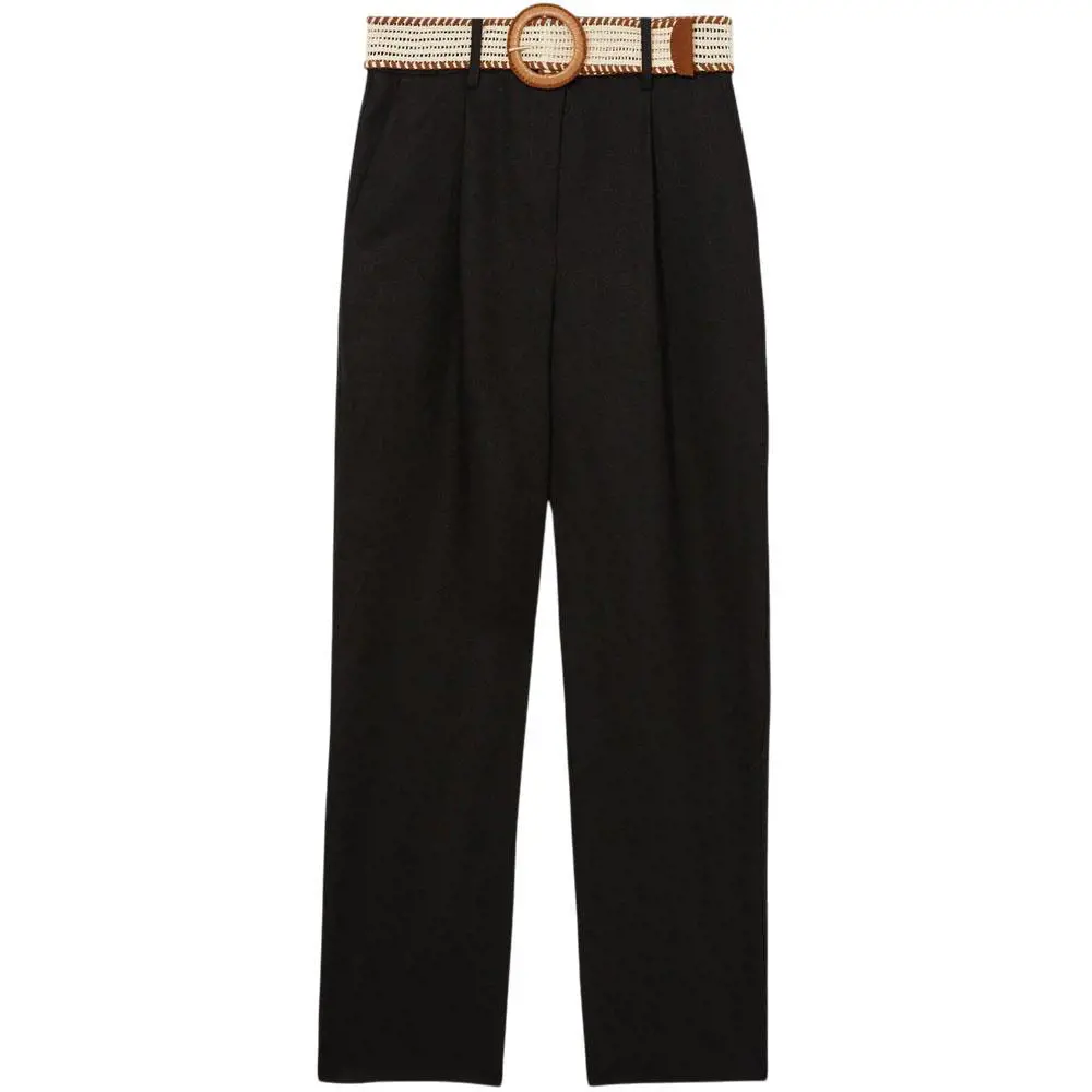 REISS BEAU Linen Belted Tapered Trousers